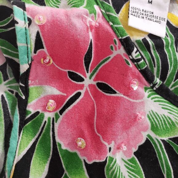 DNLA Sport Black Floral Tropical Print Vent Scoop Neck Sleeveless dress Size M - Picture 8 of 9